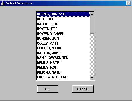 Select Wrestlers screen