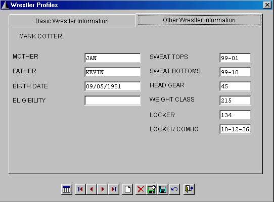 Enter Other Wrestler Profile Information screen