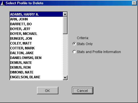 Delete Wrestler Profiles screen
