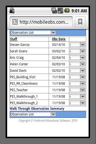 Observation \ Evaluation List