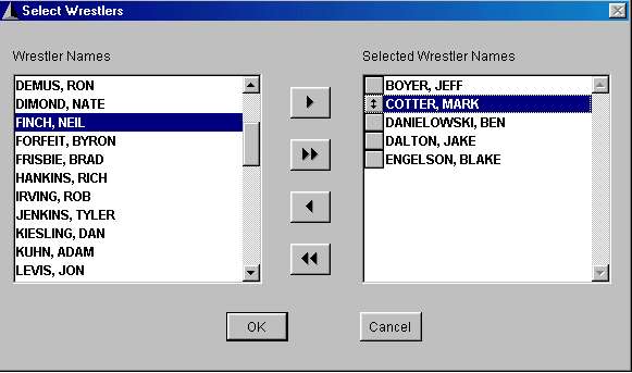 Print Multiple Wrestlers Reports screen