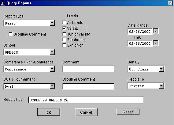 Query Reports screen