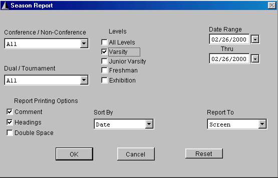 Season Reports screen
