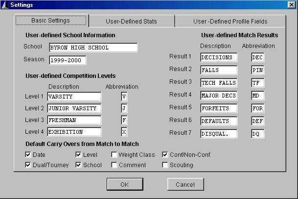 Basic Program Settings screen