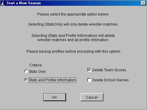 Start A New Season screen