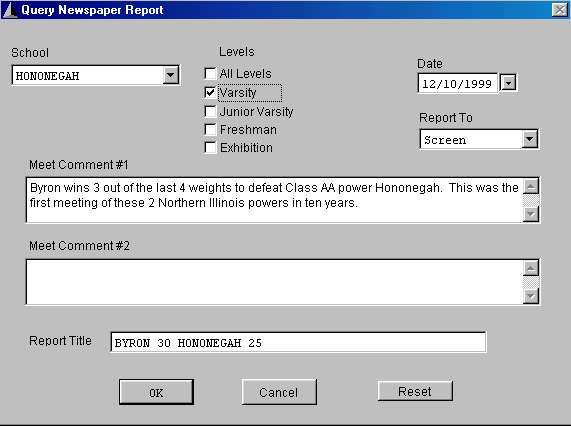 Query Newspaper Report screen