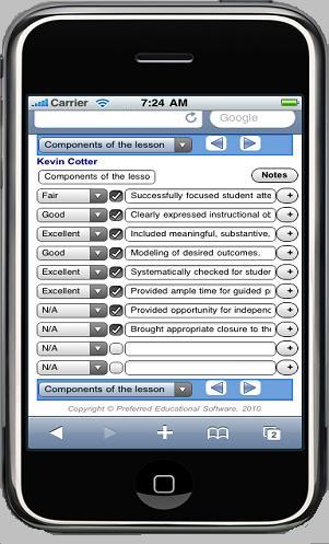 Typical Observation \ Evaluation Tab