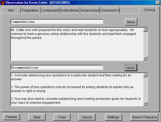 Observation Entry - Closing