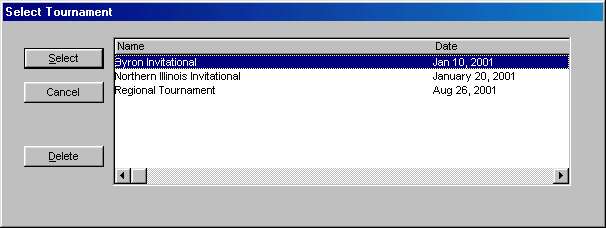 Select Tourney screen