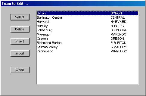 Select Teams to Edit screen