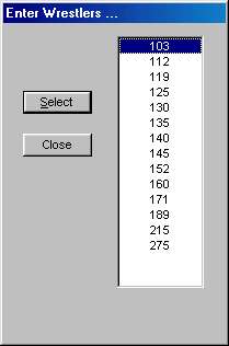 Select Weight Classes to Enter Wrestlers screen