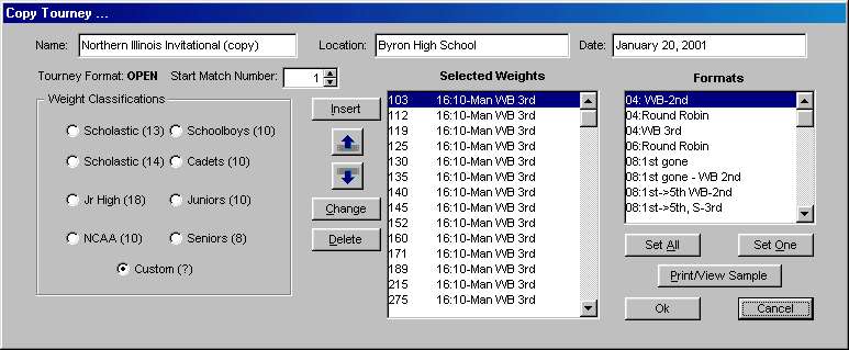 Change Formats (Copy Existing Tourney) screen