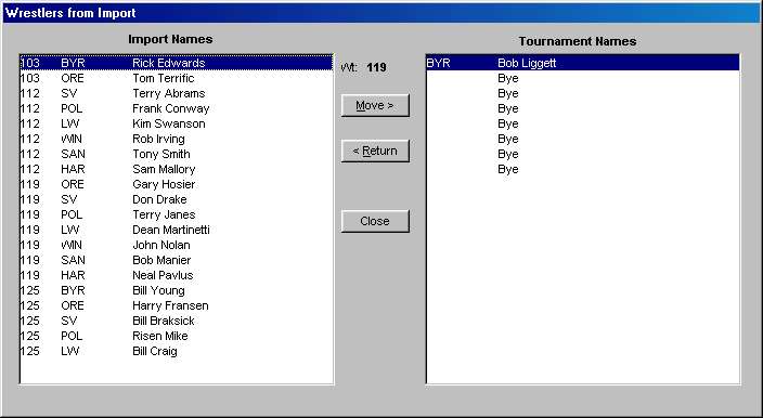 Import Wrestlers screen