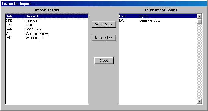 Import Teams screen