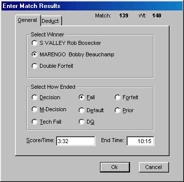 Enter Match Results screen