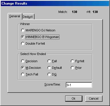 Change Match Results screen