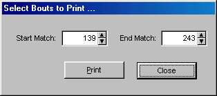 Print Bout Cards by Bout # screen