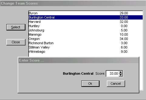 Change Team Scores screen