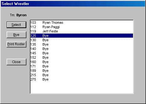 Enter/Edit Wrestlers by Team screen